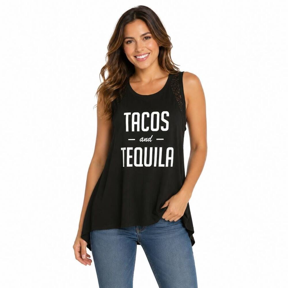 Rock Roll Cowgirl Tacos Tequila Tank Womens L